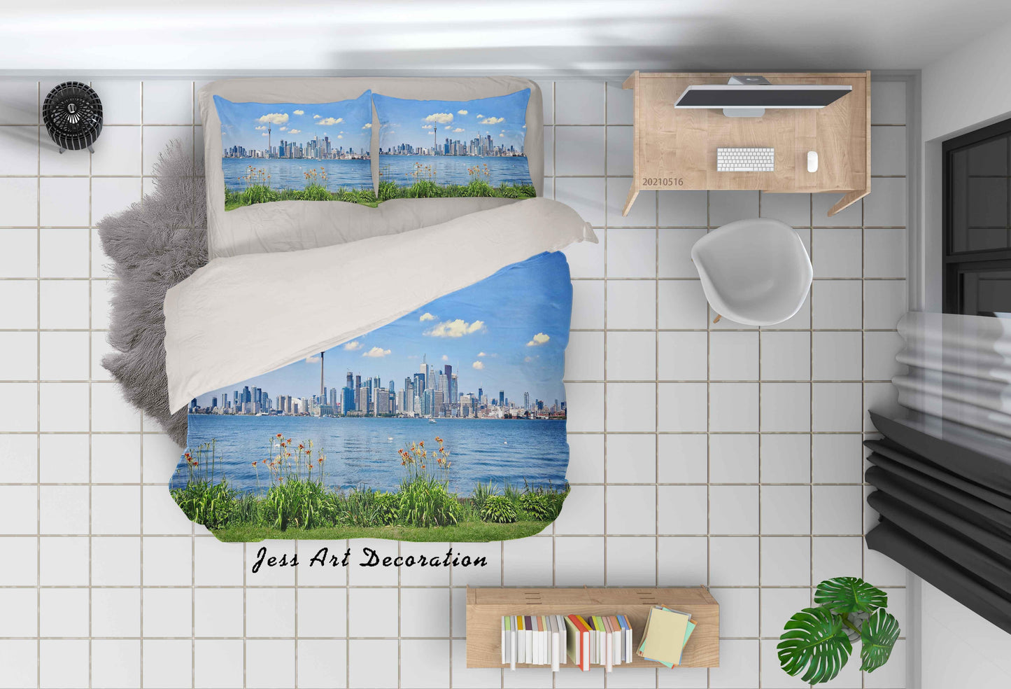 3D Blue Sky City Lake Landscape Quilt Cover Set Bedding Set Duvet Cover Pillowcases 23