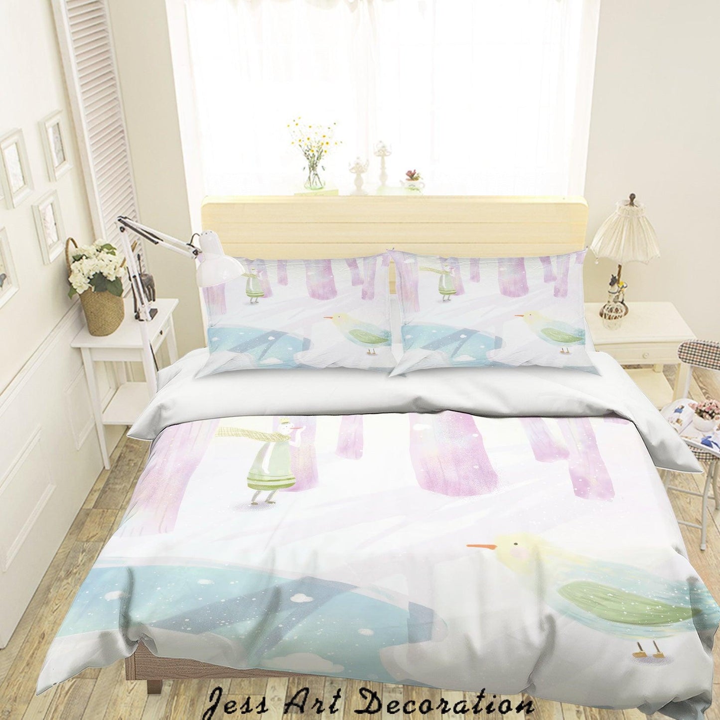 3D Cartoon Bird Snow Forest Girl Quilt Cover Set Bedding Set Duvet Cover Pillowcases A572 LQH