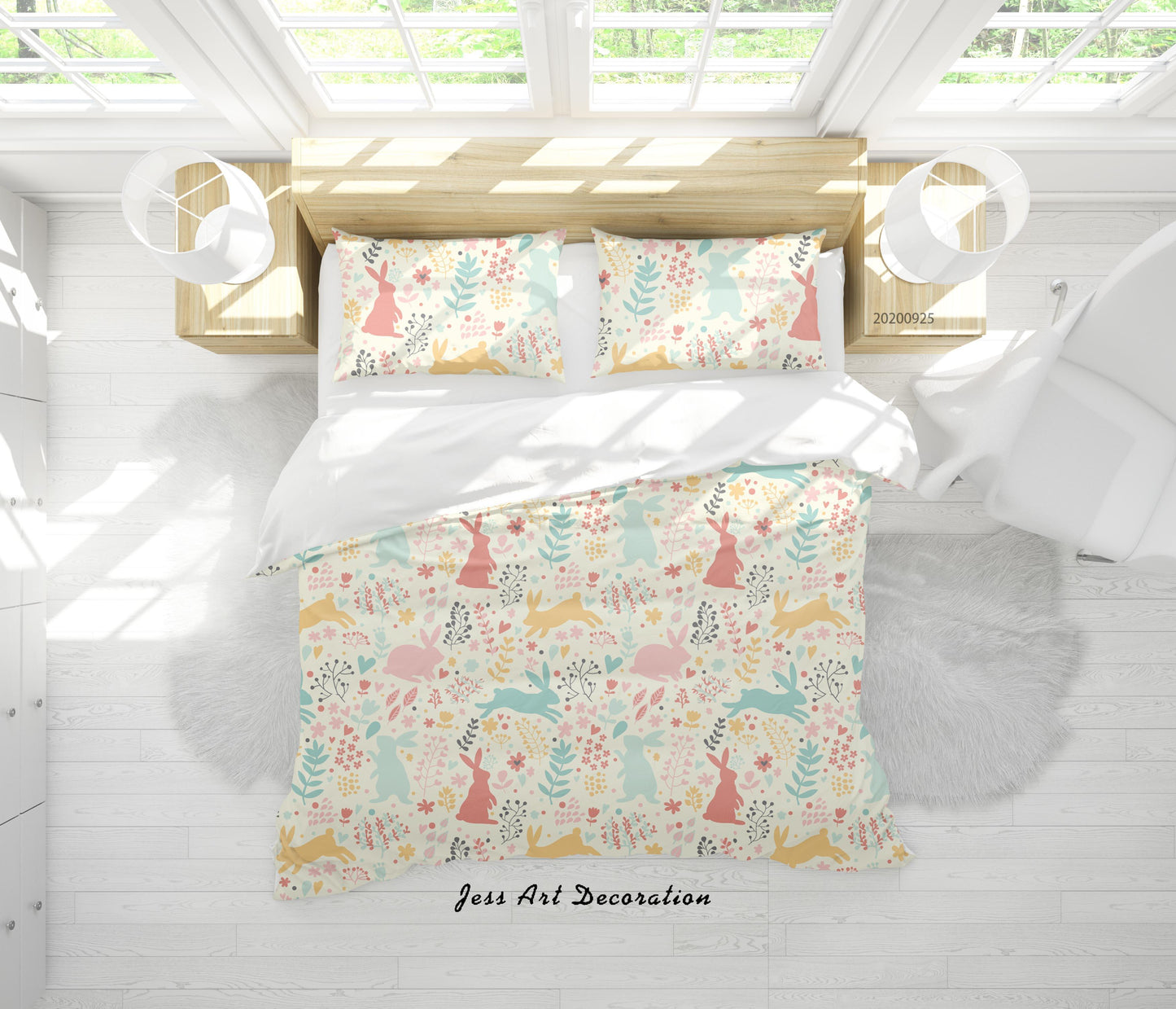 3D Cartoon Animal Rabbit Pattern Quilt Cover Set Bedding Set Duvet Cover Pillowcases WJ 6497