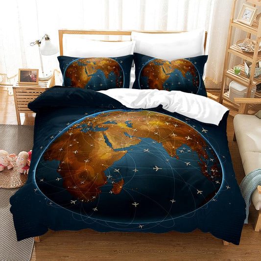 3D Blue Earth Aircraft Quilt Cover Set Bedding Set Pillowcases 38