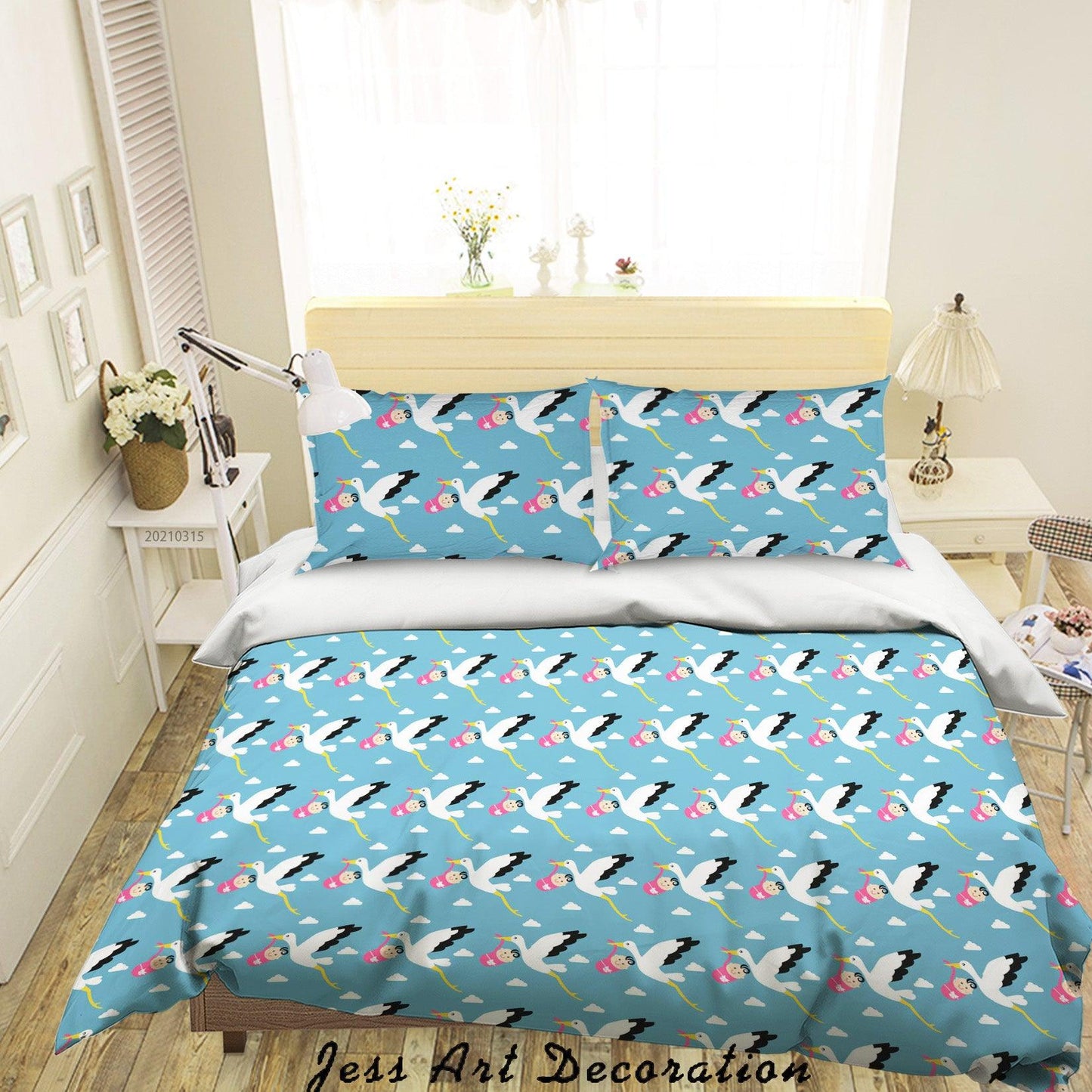 3D Cartoon Animal Crane Blue Quilt Cover Set Bedding Set Duvet Cover Pillowcases 53