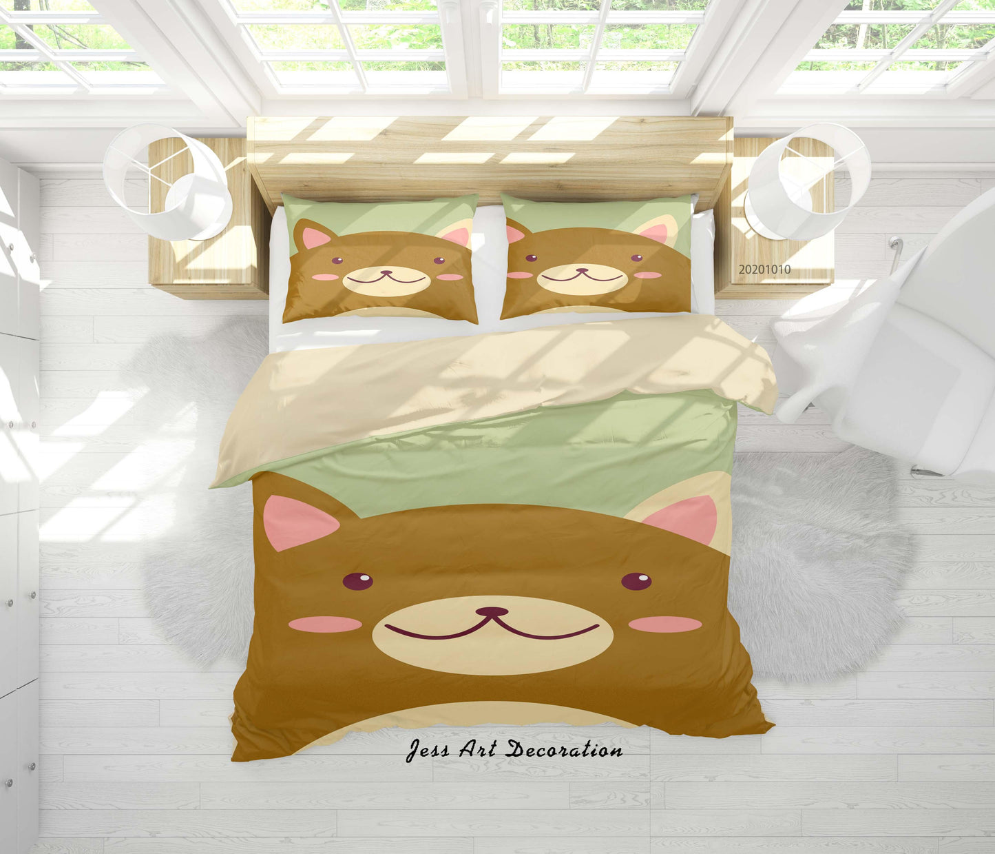 3D Cartoon Cute Animal Cat Quilt Cover Set Bedding Set Duvet Cover Pillowcases WJ 9530