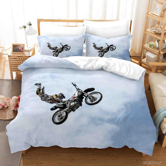 3D Blue Cloud Sky Pexels Sports Risky Dirtbike Quilt Cover Set Bedding Set Duvet Cover Pillowcases LXL
