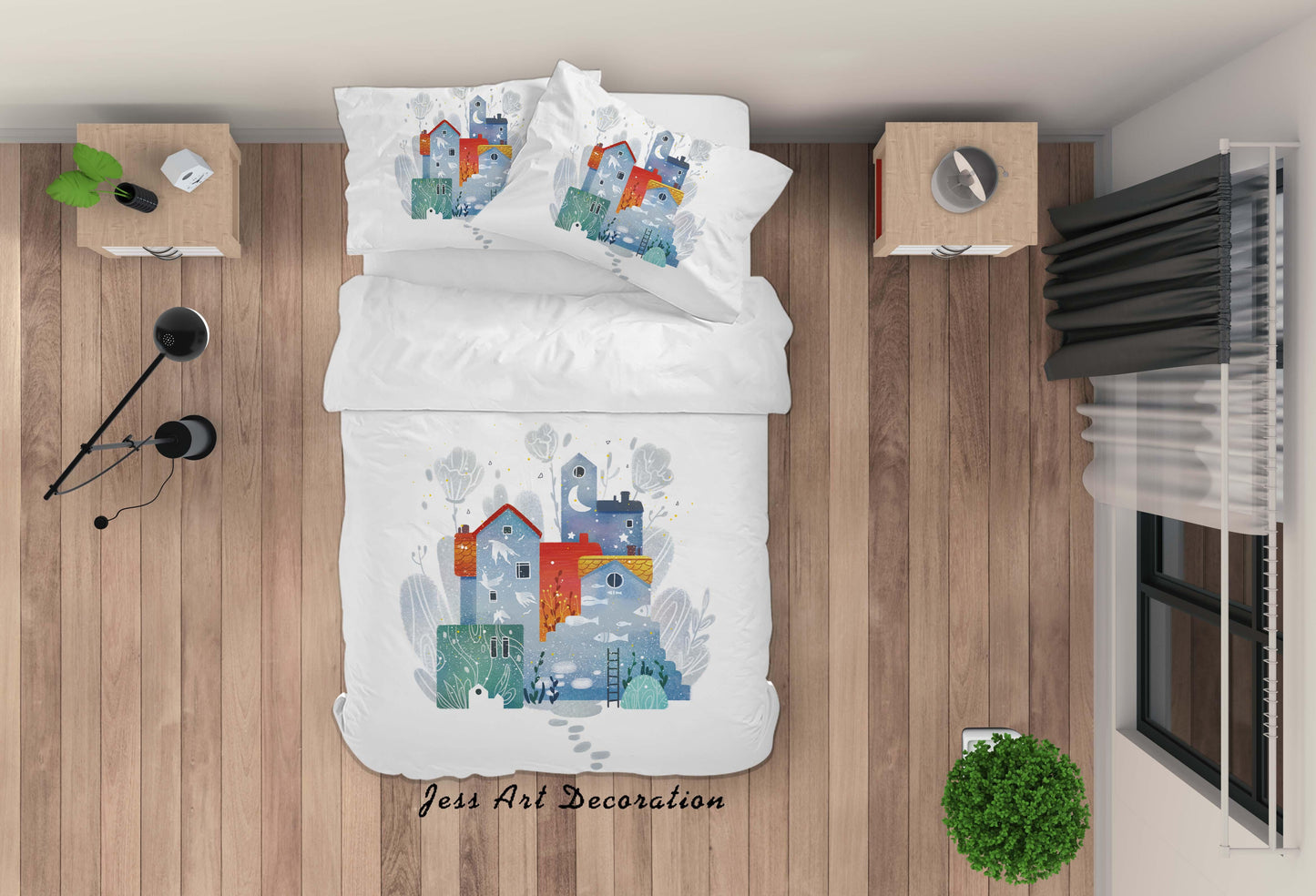 3D Blue House Painting Quilt Cover Set Bedding Set Duvet Cover Pillowcases A506 LQH