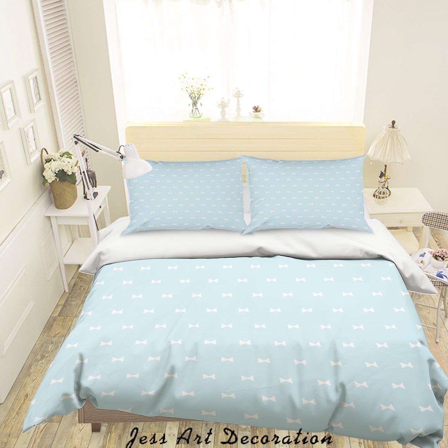 3D Blue Bow Quilt Cover Set Bedding Set Duvet Cover Pillowcases SF125