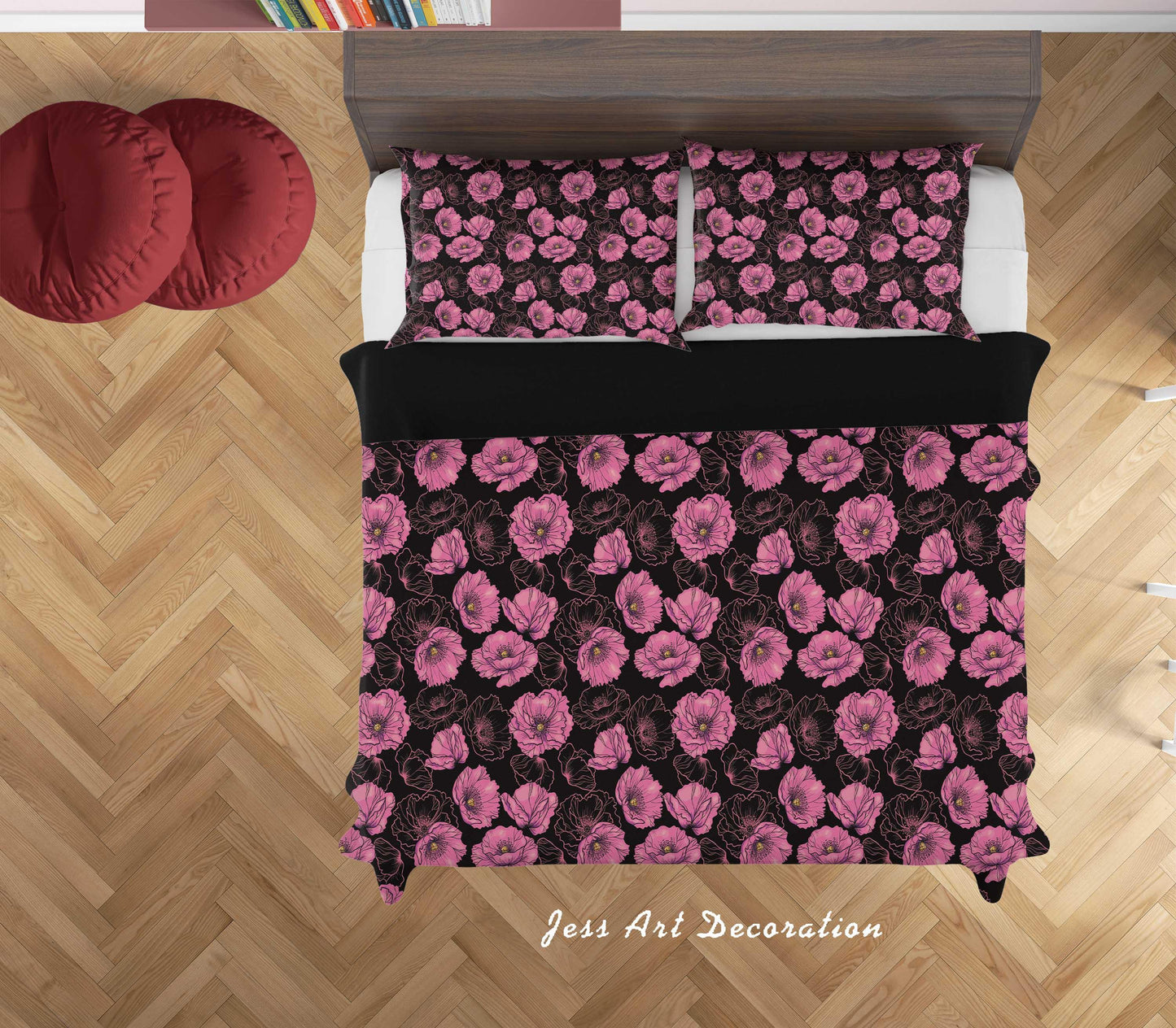 3D Black Pink Flowers Quilt Cover Set Bedding Set Duvet Cover Pillowcases SF114