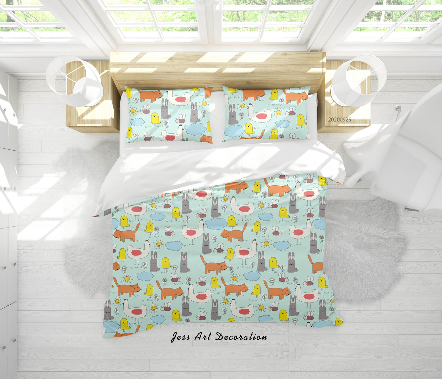 3D Cartoon Animal Cat Chicken Pattern Quilt Cover Set Bedding Set Duvet Cover Pillowcases WJ 6468