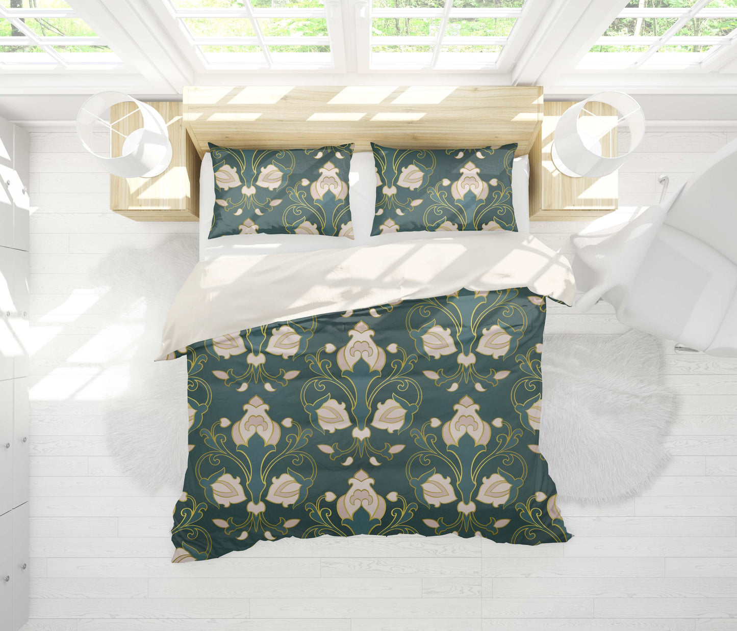 3D Abstract Floral Pattern Dark Green Quilt Cover Set Bedding Set Pillowcases 24