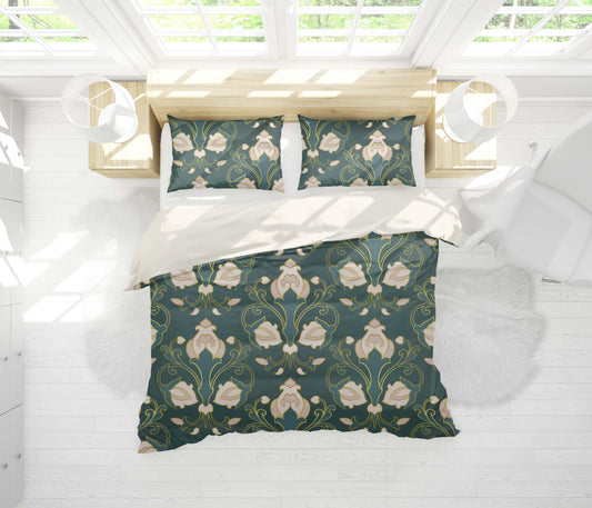 3D Abstract Floral Pattern Dark Green Quilt Cover Set Bedding Set Pillowcases 24