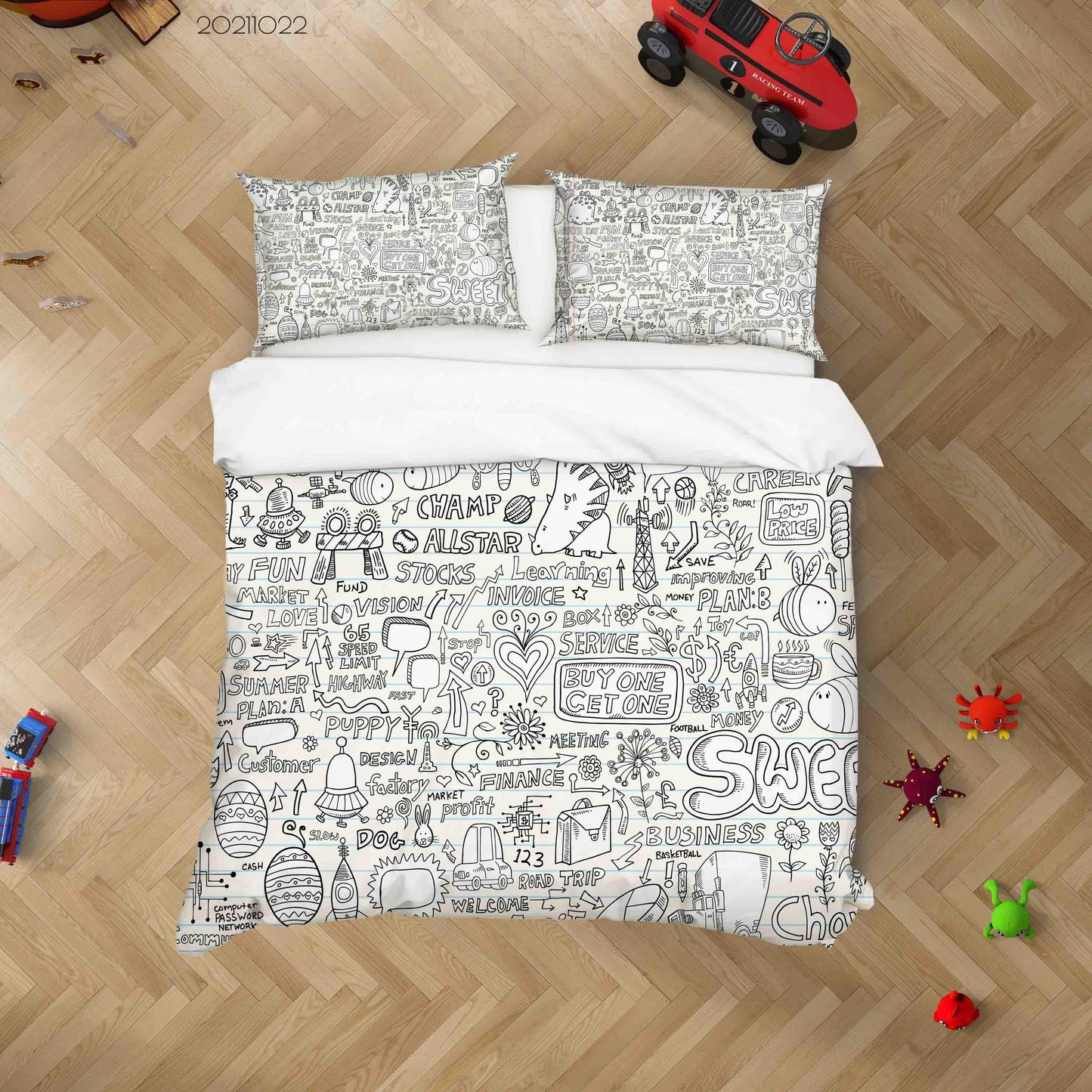 3D Cartoon Illustration Doodle Quilt Cover Set Bedding Set Duvet Cover Pillowcases 73