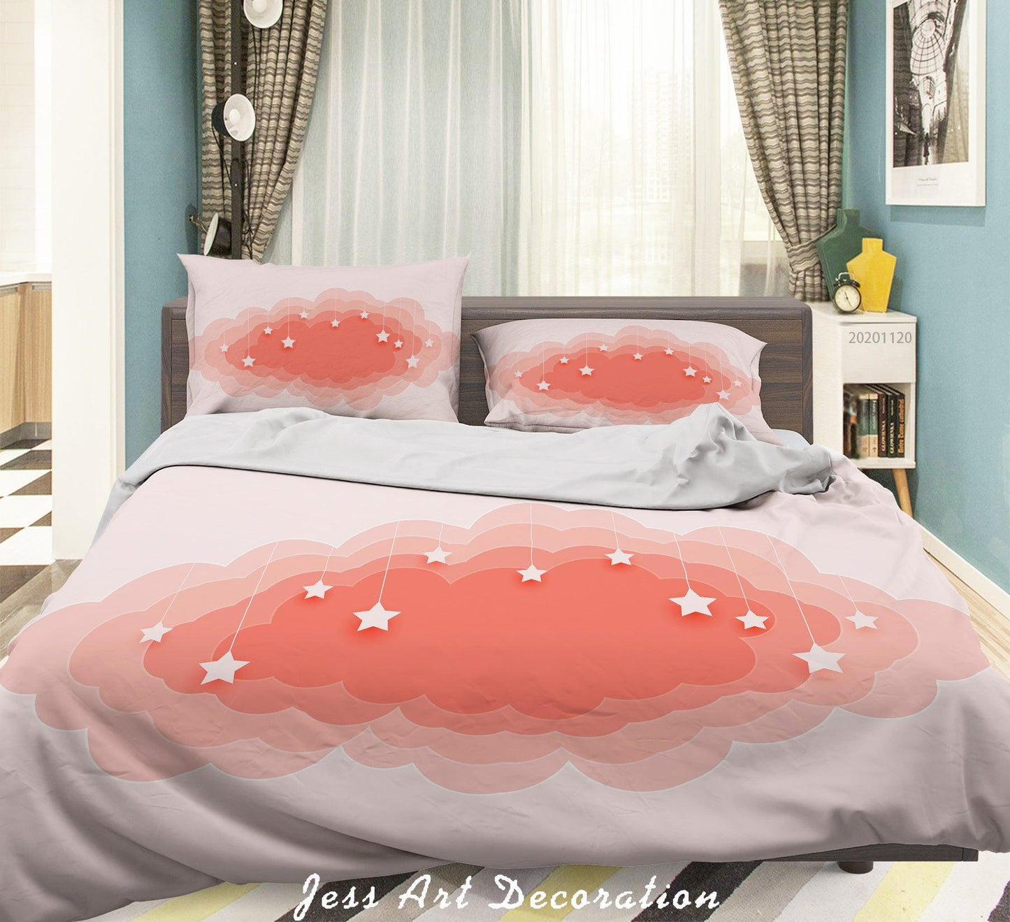3D Abstract Pink Cloud Star Quilt Cover Set Bedding Set Duvet Cover Pillowcases LXL