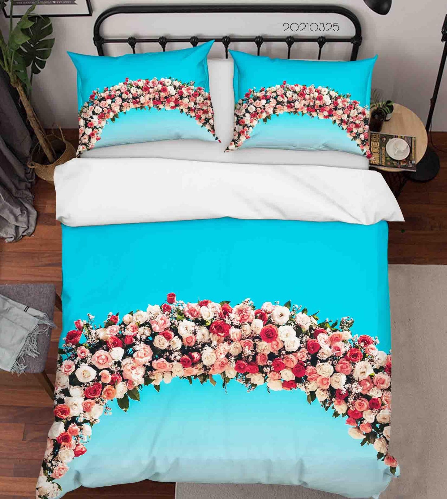 3D Blue Sky Rose Flower Arch Quilt Cover Set Bedding Set Duvet Cover Pillowcases 229