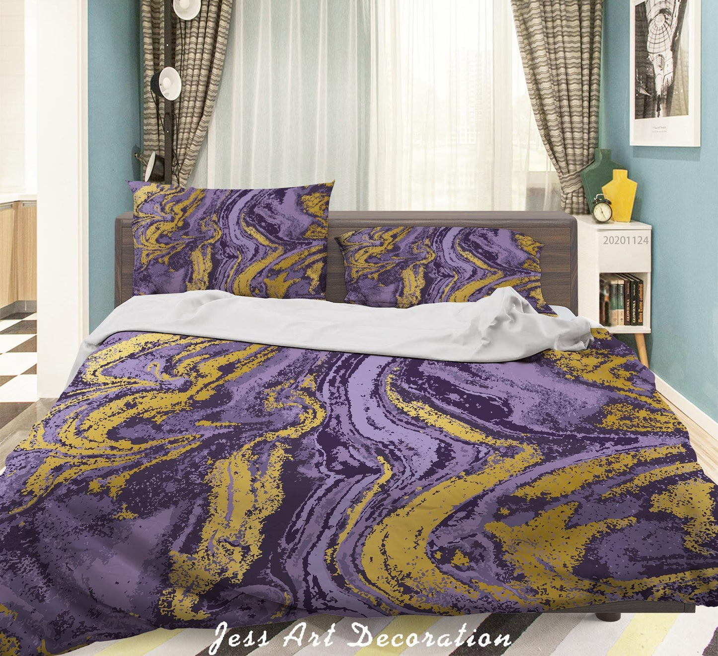 3D Abstract Golden Purple Marbled Quilt Cover Set Bedding Set Duvet Cover Pillowcases LXL