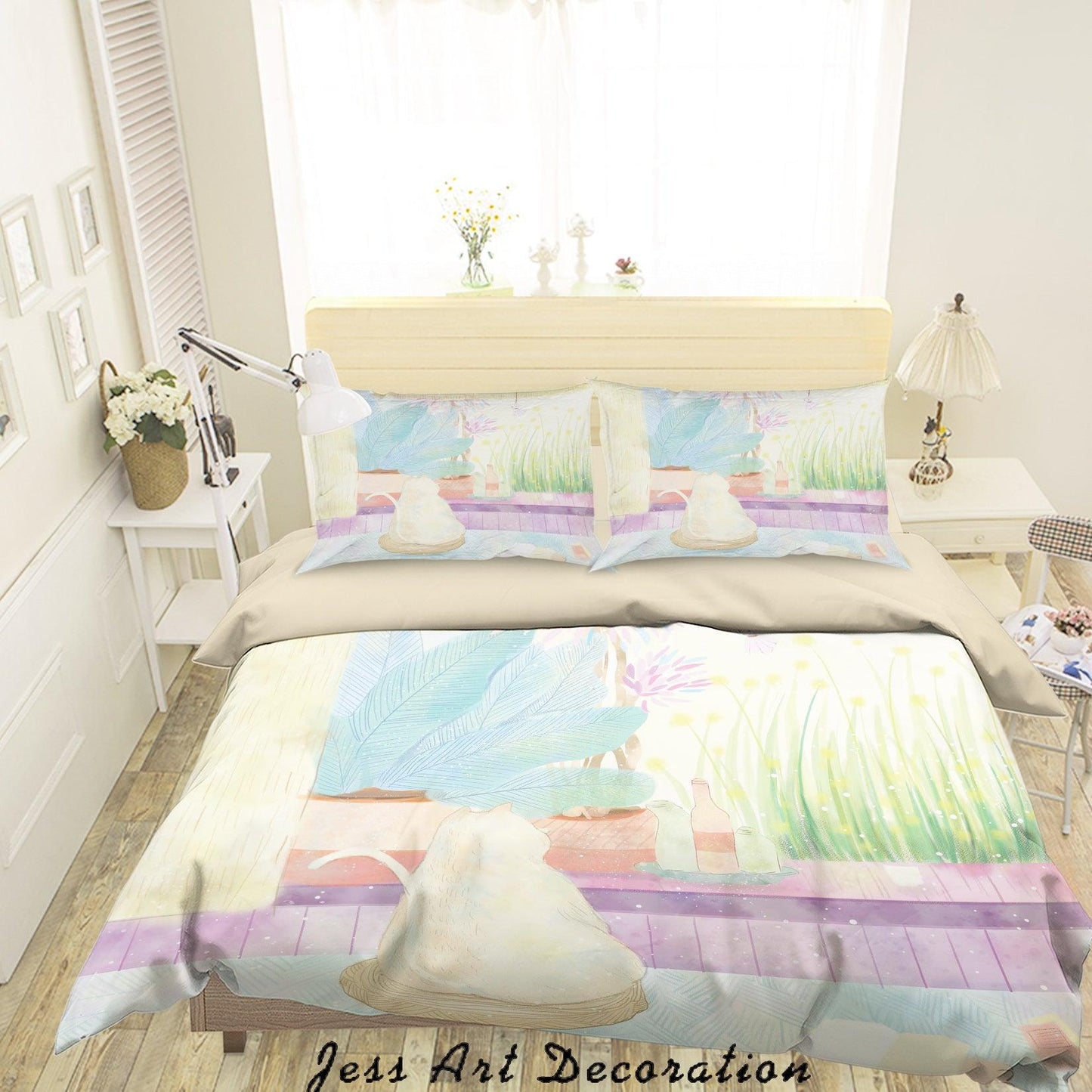 3D Cartoon Cat Leaf Flower Quilt Cover Set Bedding Set Duvet Cover Pillowcases A574 LQH