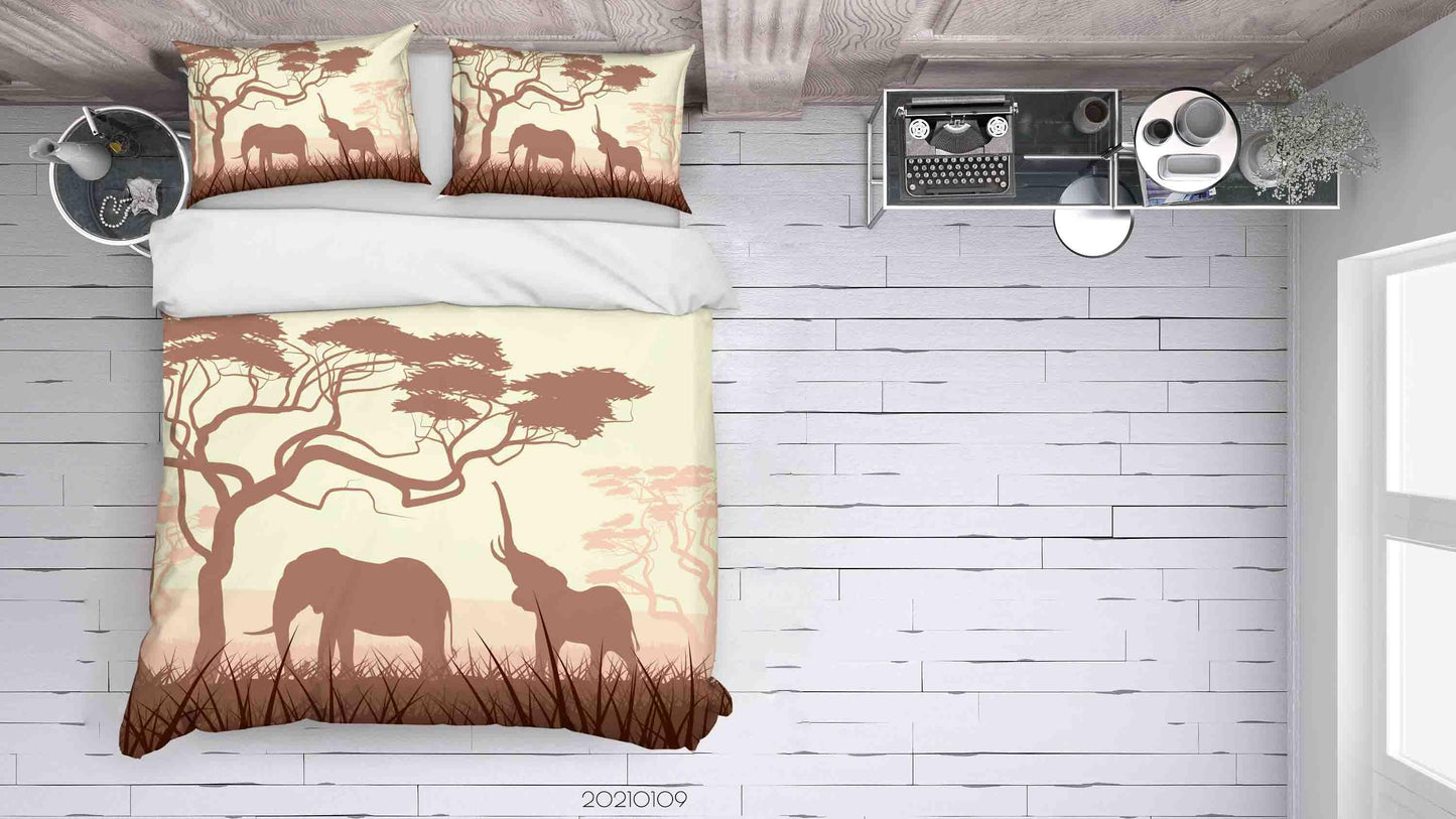3D Cartoon Green Forest Animal Elephant Quilt Cover Set Bedding Set Duvet Cover Pillowcases 54 LQH