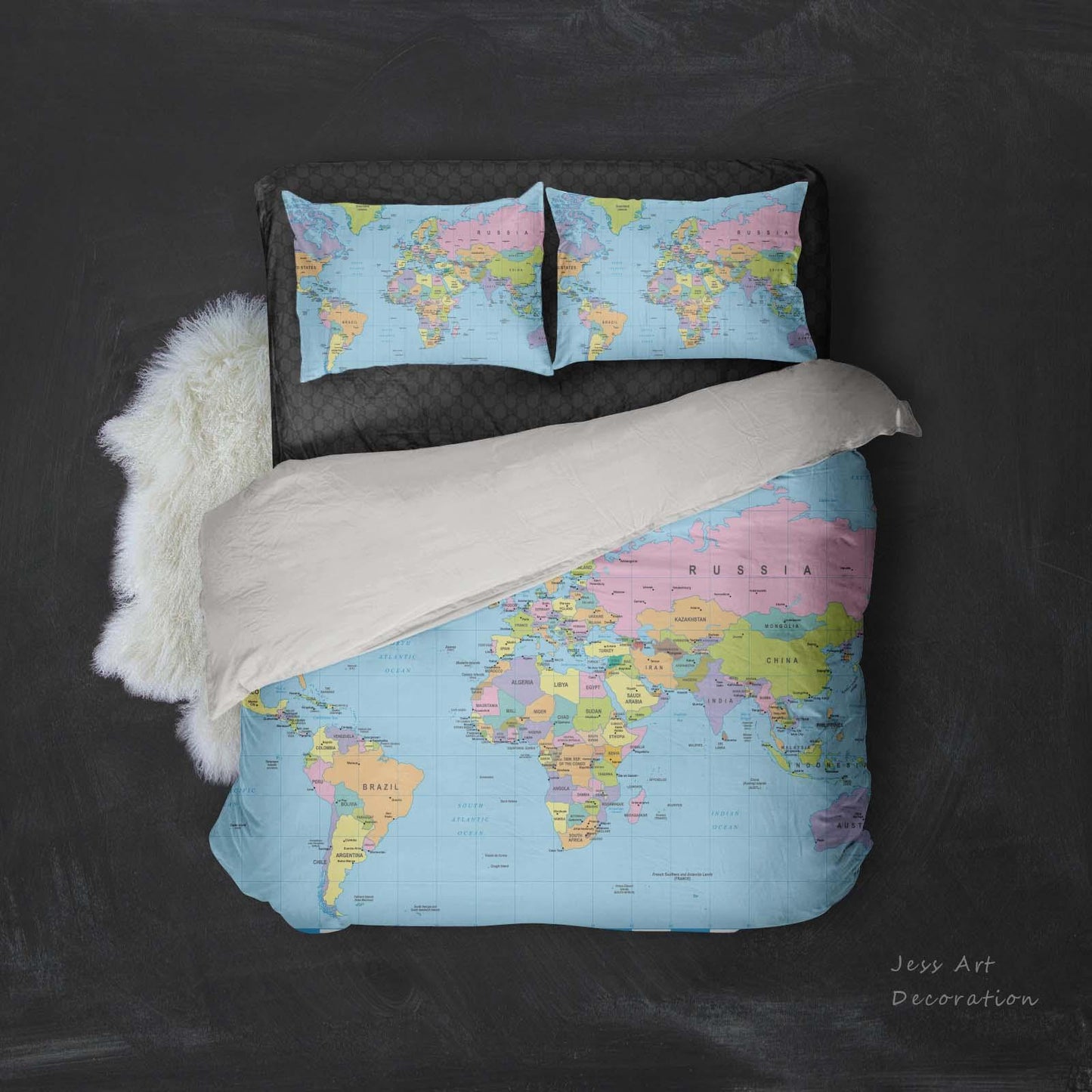 3D Blue World Map Quilt Cover Set Bedding Set Pillowcases 34