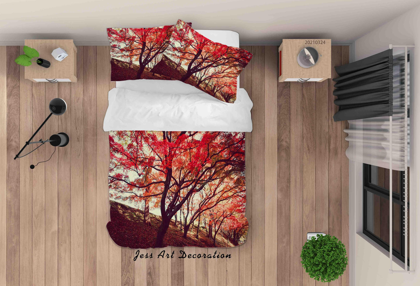 3D Autumn Maple Tree Quilt Cover Set Bedding Set Duvet Cover Pillowcases 148 LQH