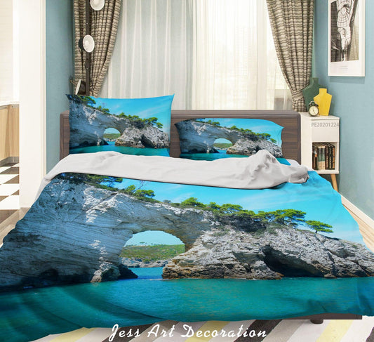 3D Blue Sky Sea Rock Landscape Quilt Cover Set Bedding Set Duvet Cover Pillowcases 136 LQH