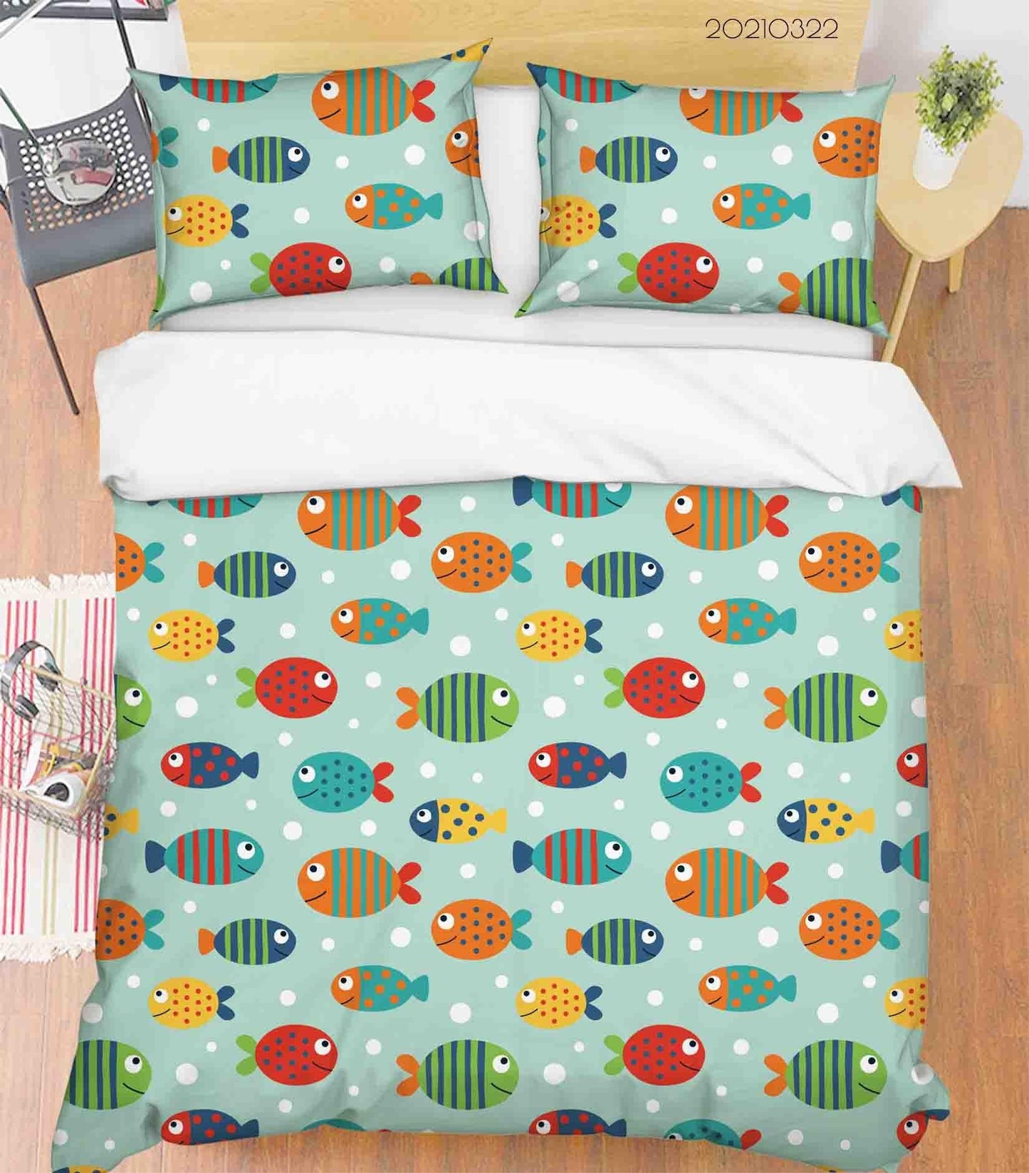 3D Cartoon Colored Fish Sealife Quilt Cover Set Bedding Set Duvet Cover Pillowcases 41 LQH