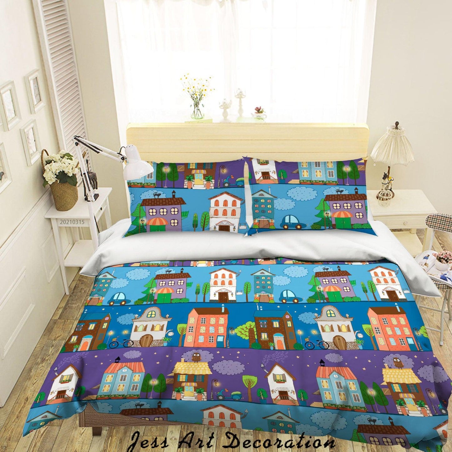 3D Cartoon House Town Quilt Cover Set Bedding Set Duvet Cover Pillowcases 54