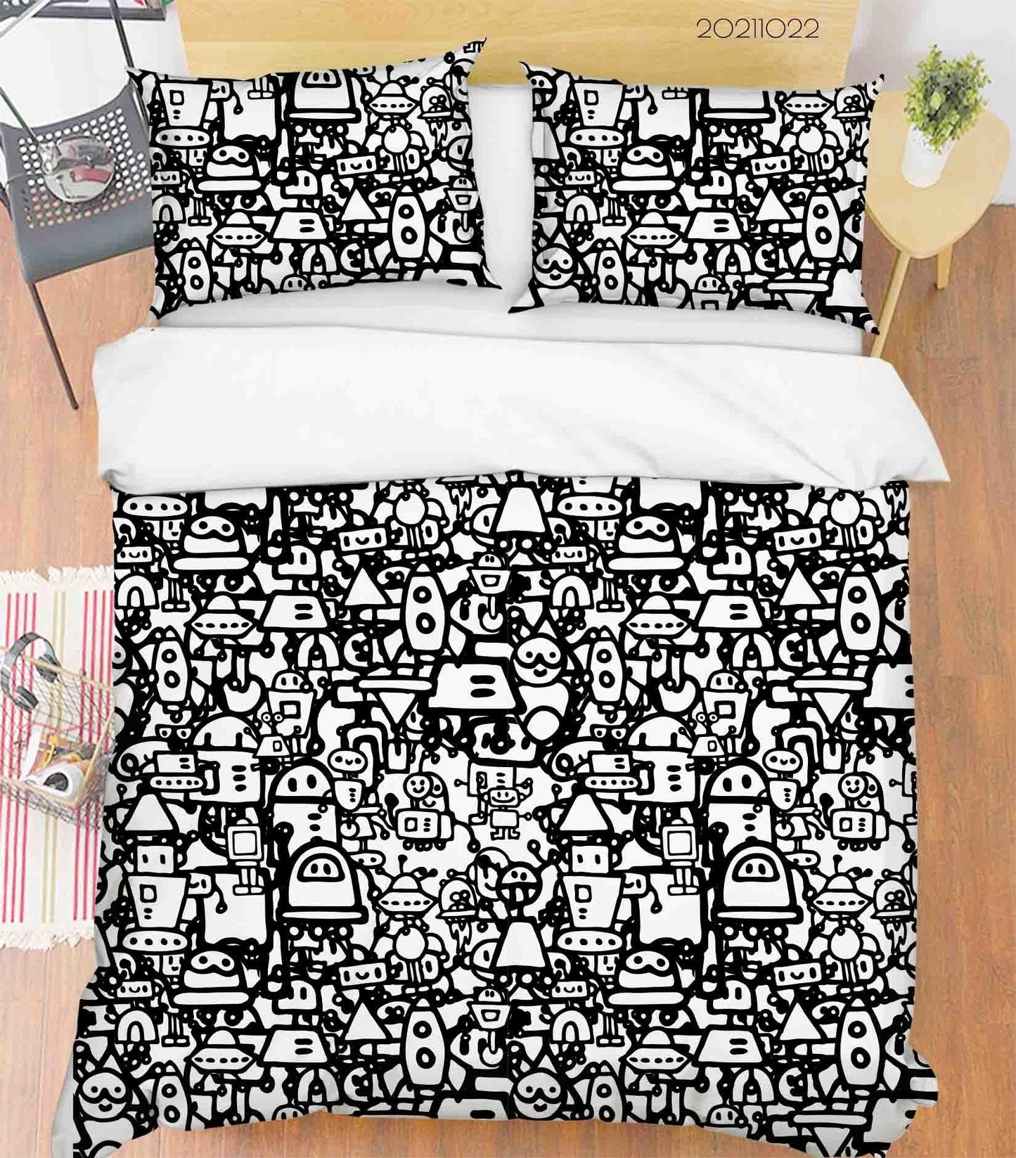 3D Abstract Robot Art Graffiti Quilt Cover Set Bedding Set Duvet Cover Pillowcases 44