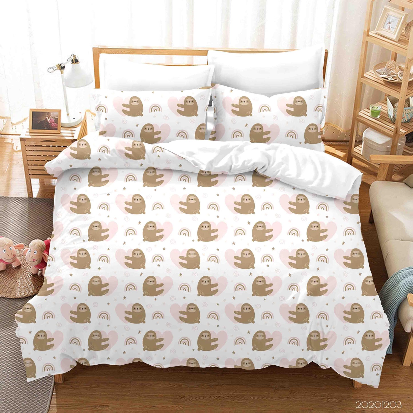 3D Cartoon Hand Drawn Cute Sloth Rainbow Star Illustration Animal Quilt Cover Set Bedding Set Duvet Cover Pillowcases LXL