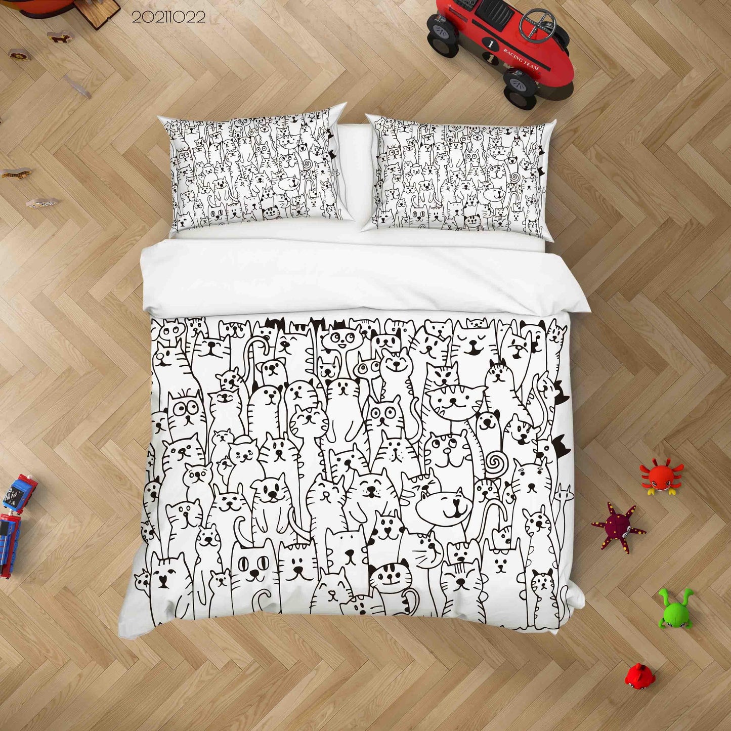 3D Cartoon Animal Cat Graffiti Quilt Cover Set Bedding Set Duvet Cover Pillowcases 30
