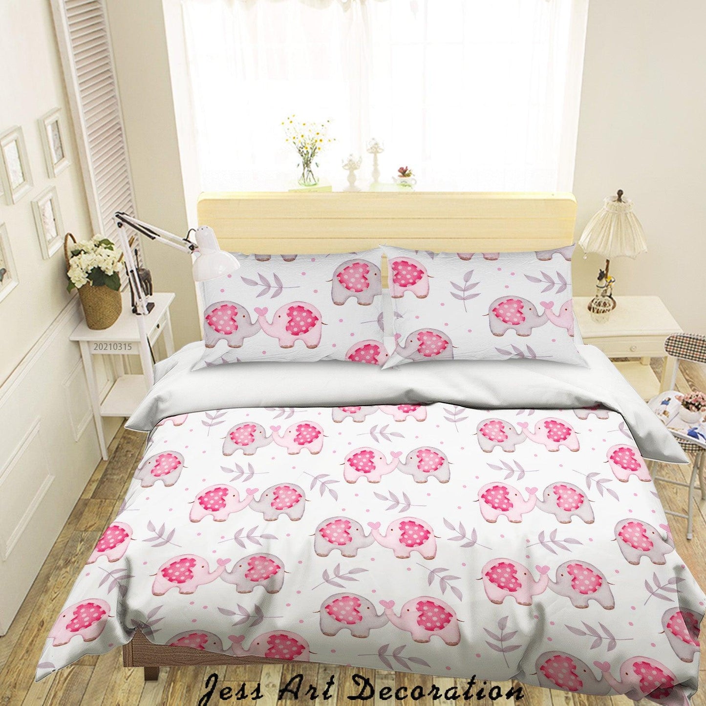 3D Cartoon Leaf Animal Elephant Quilt Cover Set Bedding Set Duvet Cover Pillowcases 116