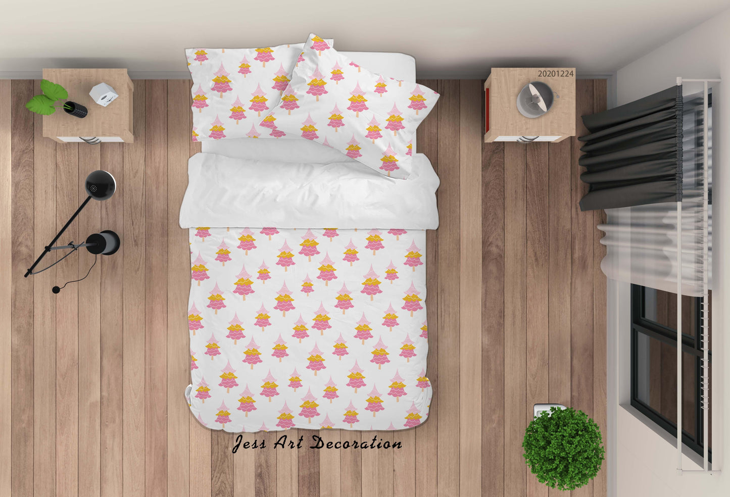 3D Cartoon Christmas Pine Tree Orange Quilt Cover Set Bedding Set Duvet Cover Pillowcases 3 LQH