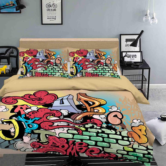 3D Cartoon Graffiti Quilt Cover Set Bedding Set Duvet Cover Pillowcases SF089