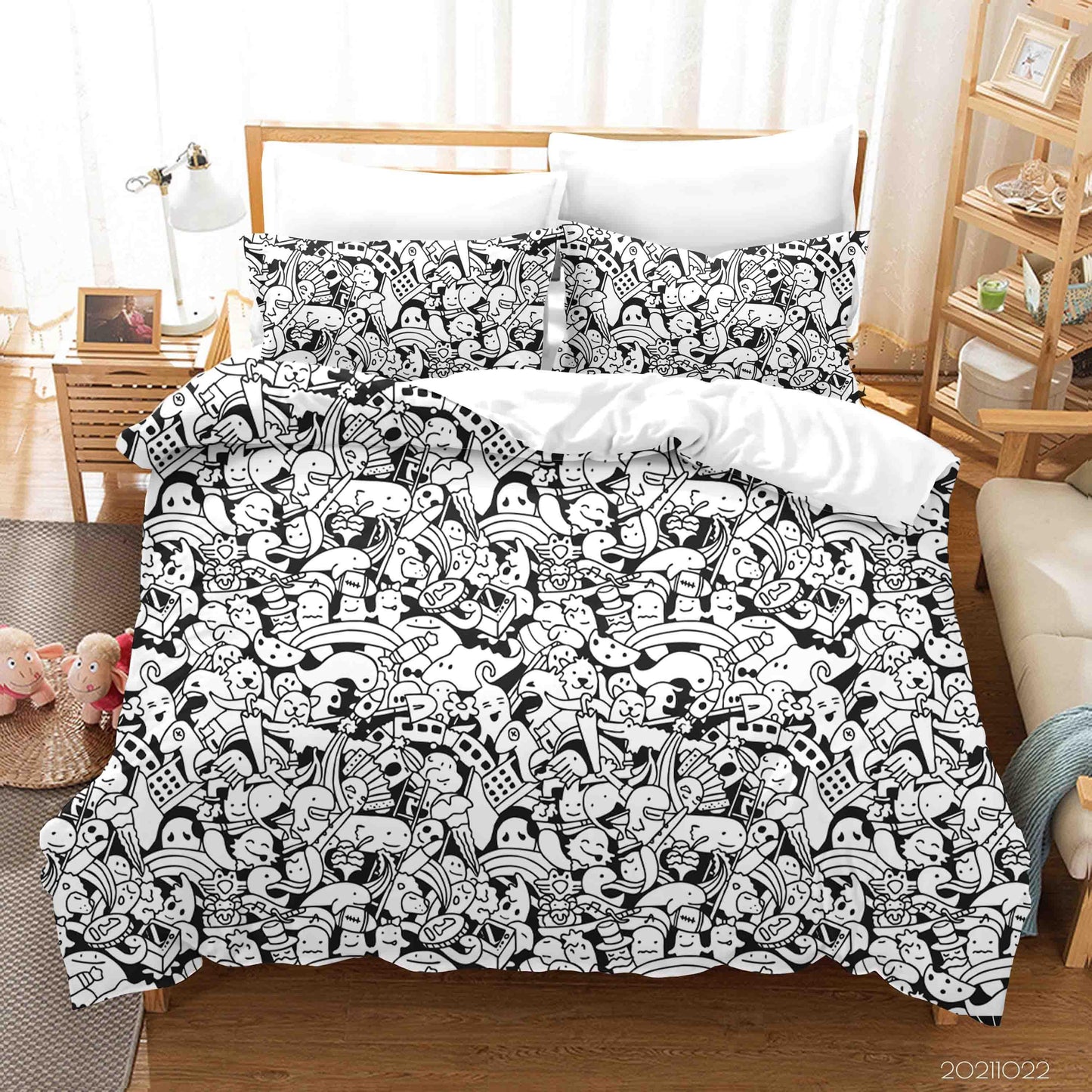 3D Cartoon Monsters Graffiti Quilt Cover Set Bedding Set Duvet Cover Pillowcases 92