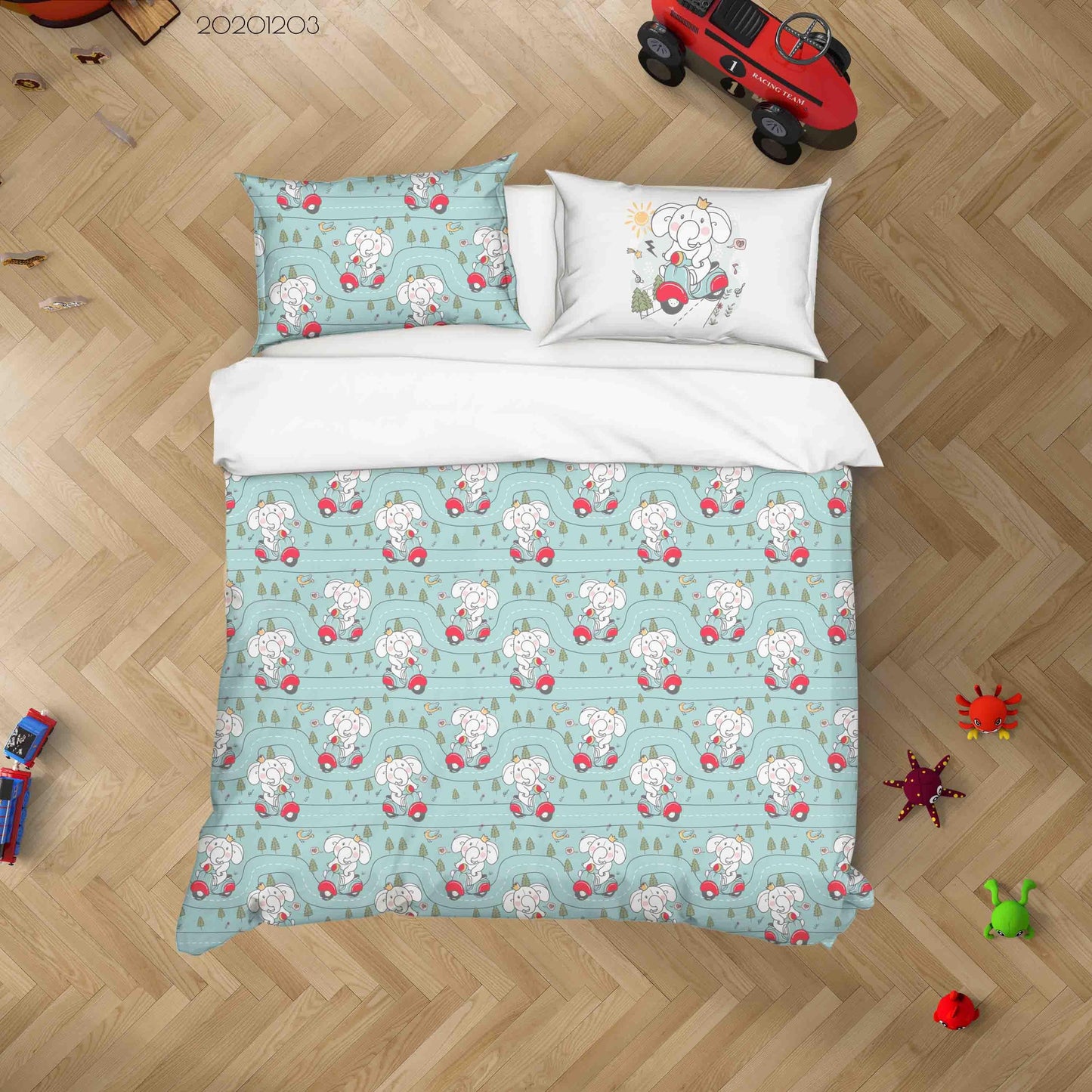 3D Cartoon Hand Drawn Elephant Motorcycle Animal Blue Quilt Cover Set Bedding Set Duvet Cover Pillowcases LXL