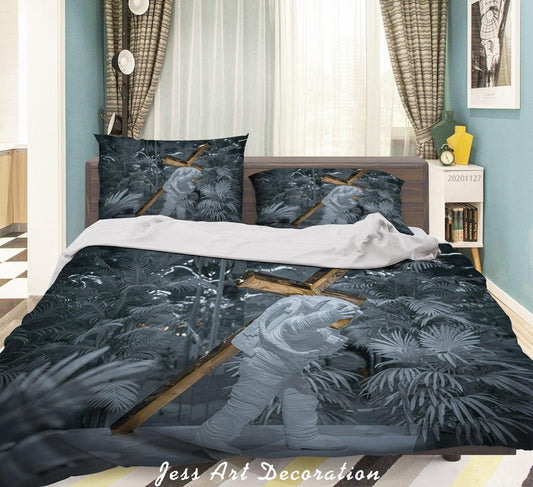 3D Abstract Wooden Cross Grey Plant Quilt Cover Set Bedding Set Duvet Cover Pillowcases LXL