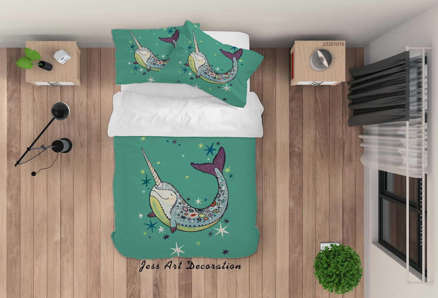3D Cartoon Cute Animal Whale Quilt Cover Set Bedding Set Duvet Cover Pillowcases WJ 9563