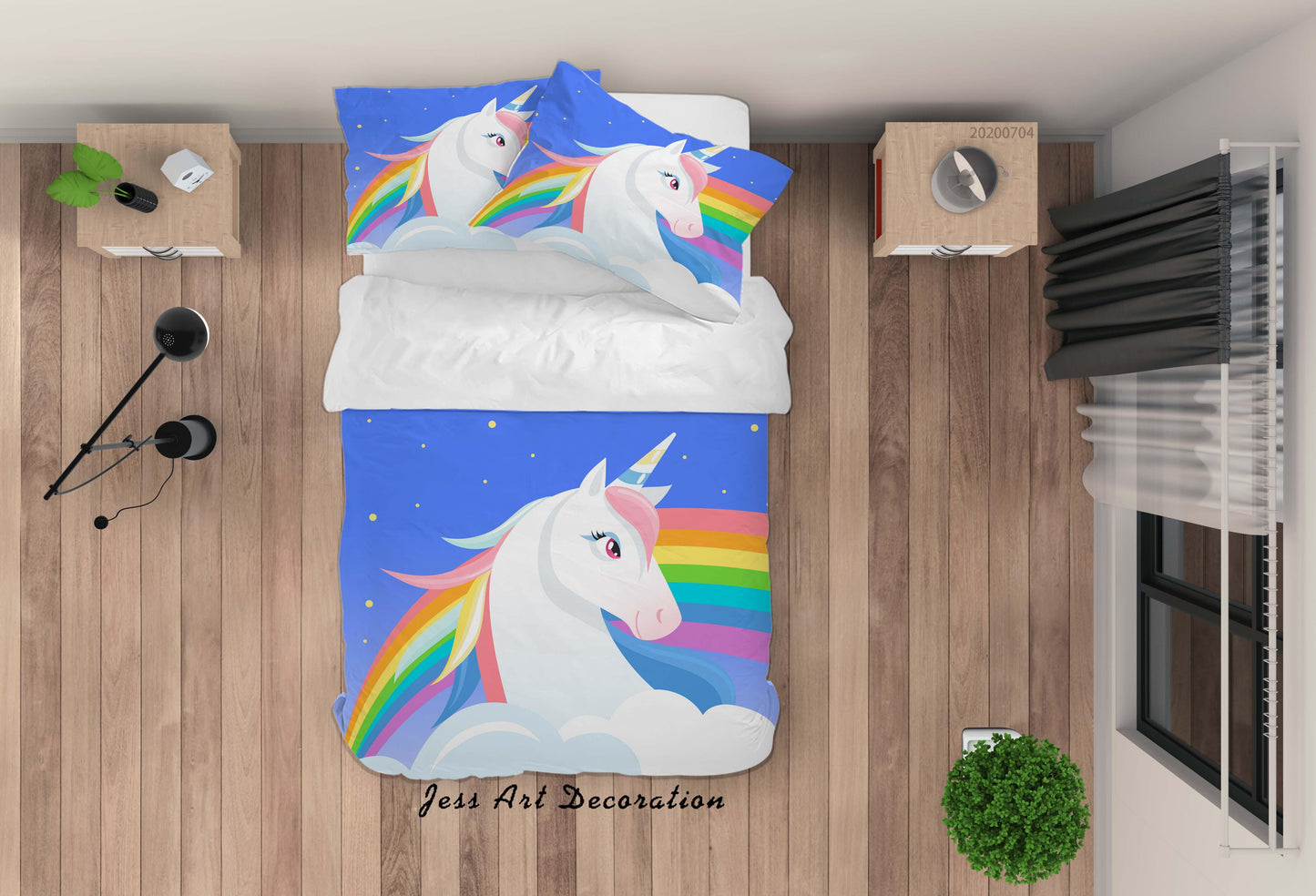 3D Blue Rainbow Unicorn Quilt Cover Set Bedding Set Duvet Cover Pillowcases SF181