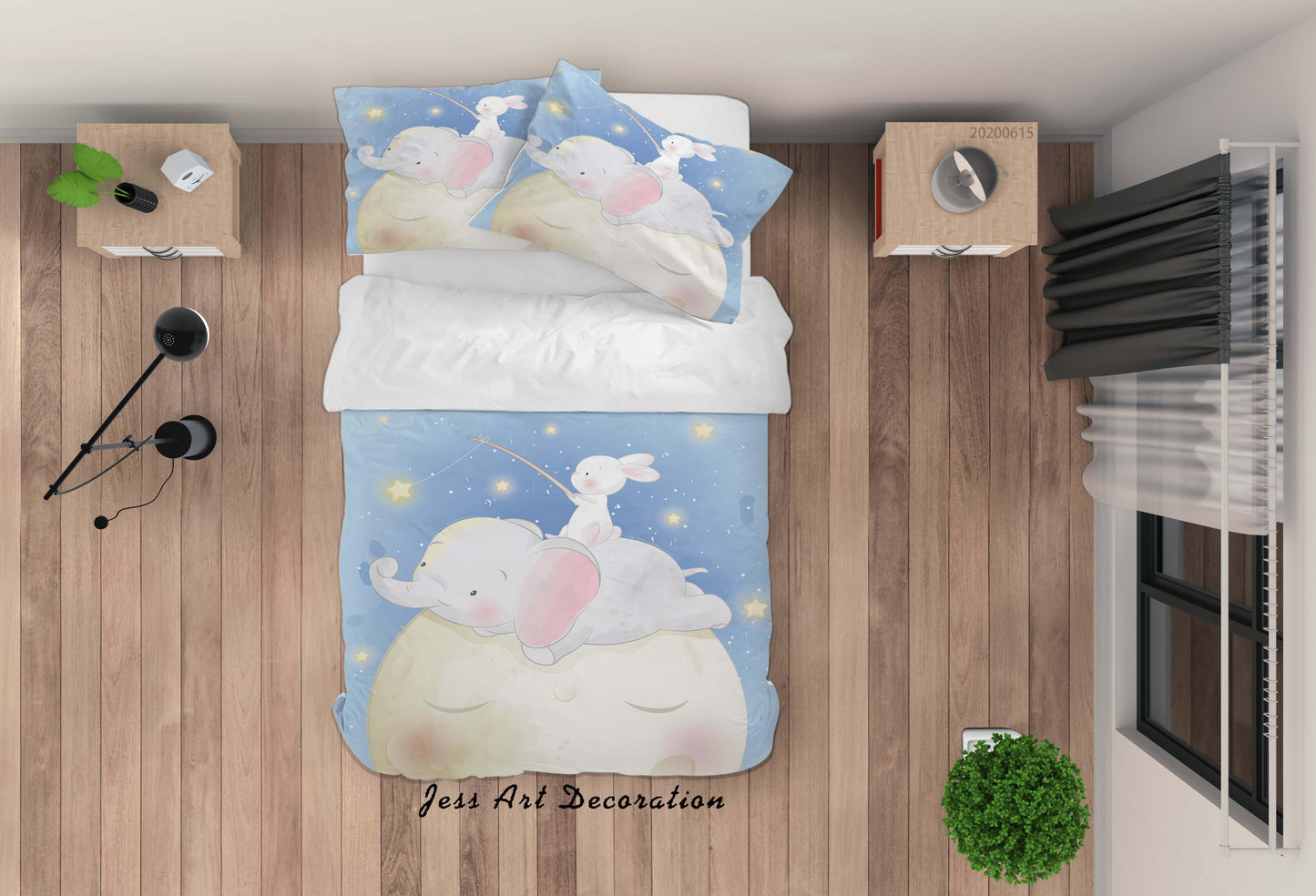 3D  Blue Cartoon Elephant Rabbit Star Quilt Cover Set Bedding Set Duvet Cover Pillowcases SF27