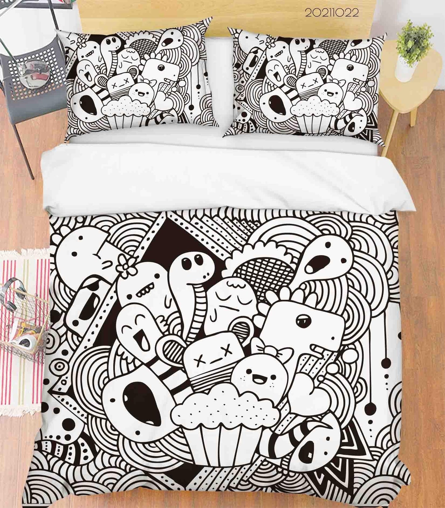 3D Cartoon Monsters Graffiti Quilt Cover Set Bedding Set Duvet Cover Pillowcases 93