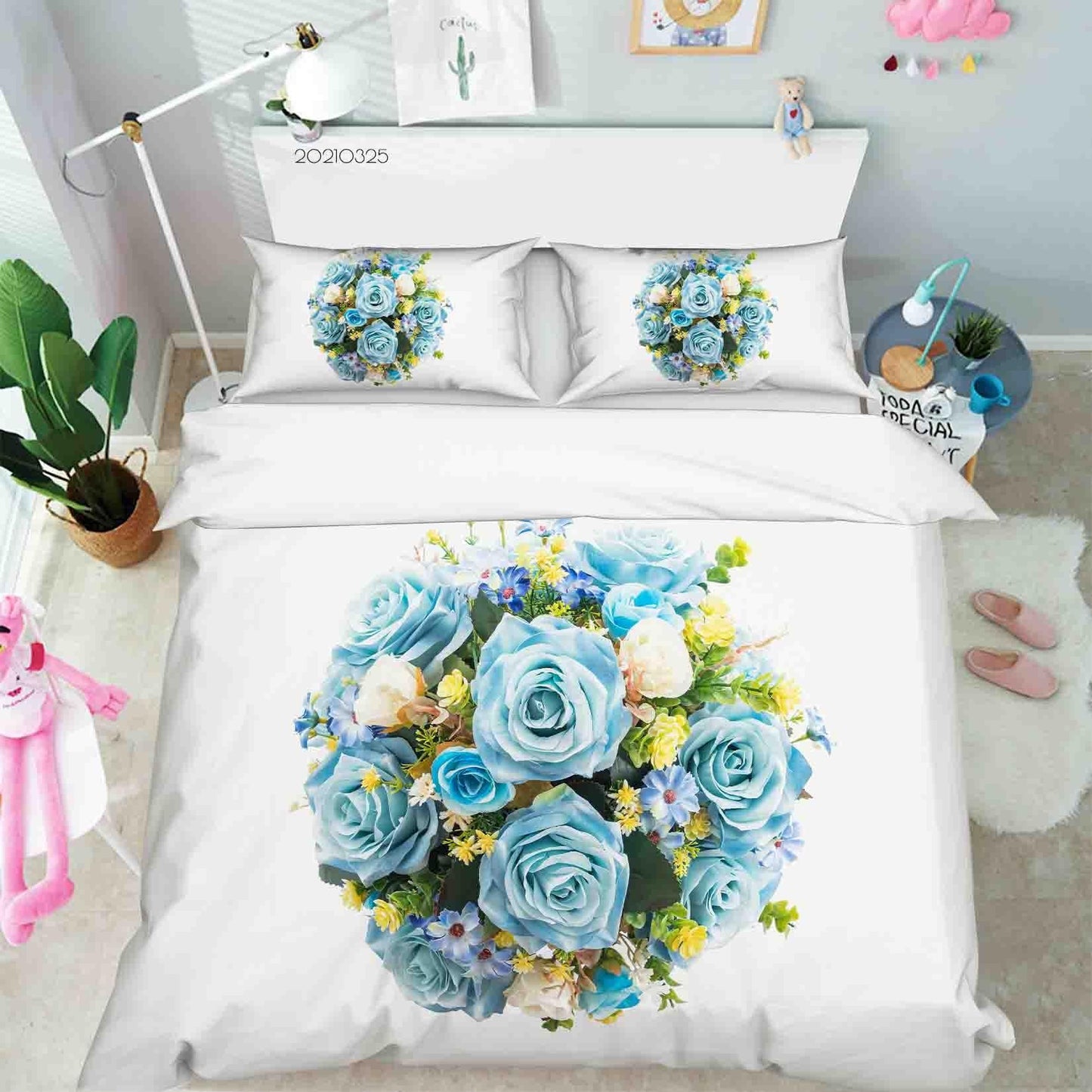 3D Blue Rose Bouquet Quilt Cover Set Bedding Set Duvet Cover Pillowcases 226