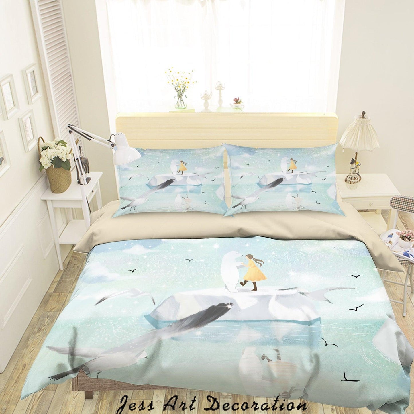 3D Cartoon Polar Bear Girl Quilt Cover Set Bedding Set Duvet Cover Pillowcases A545 LQH