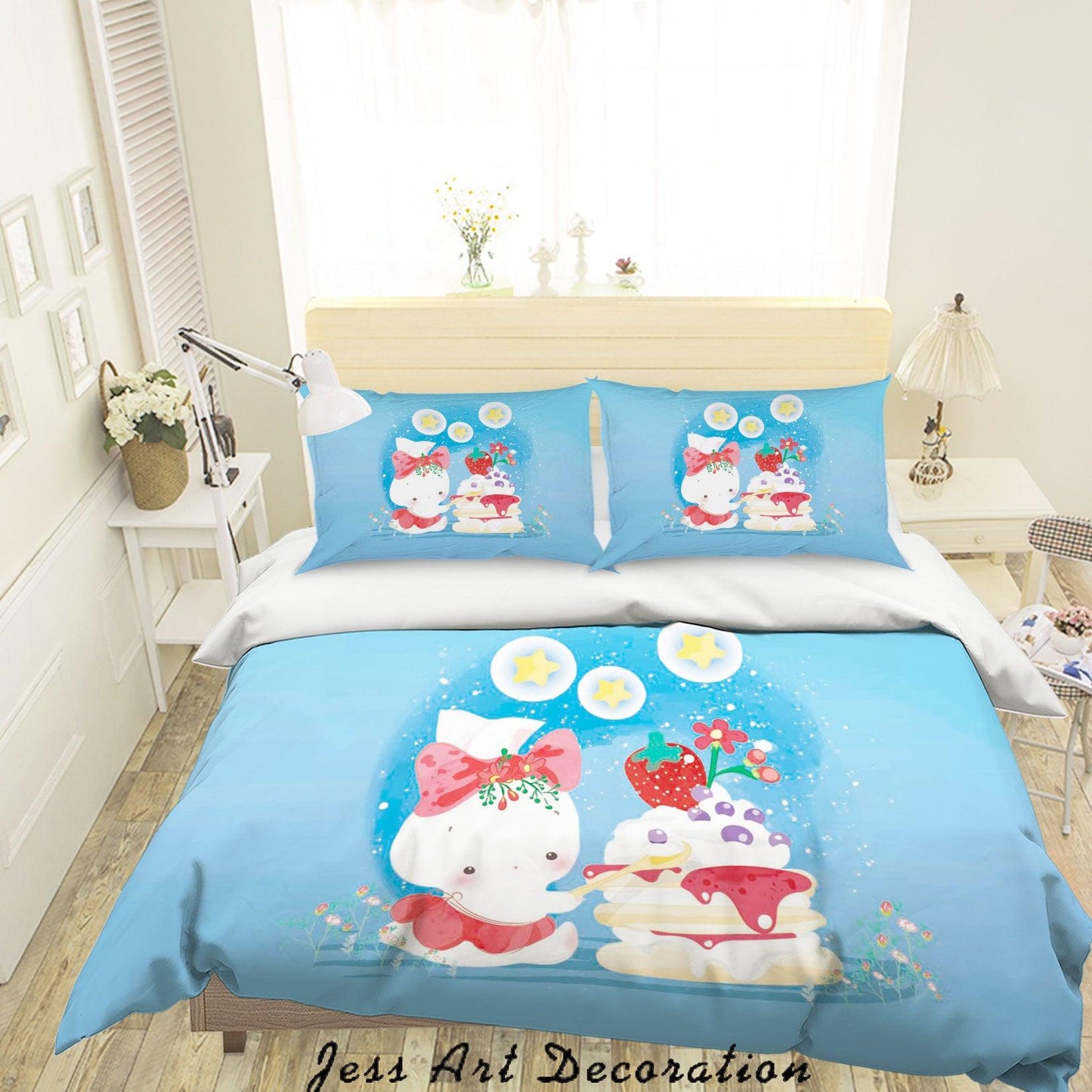 3D Blue Rabbit Cake Quilt Cover Set Bedding Set Duvet Cover Pillowcases SF9
