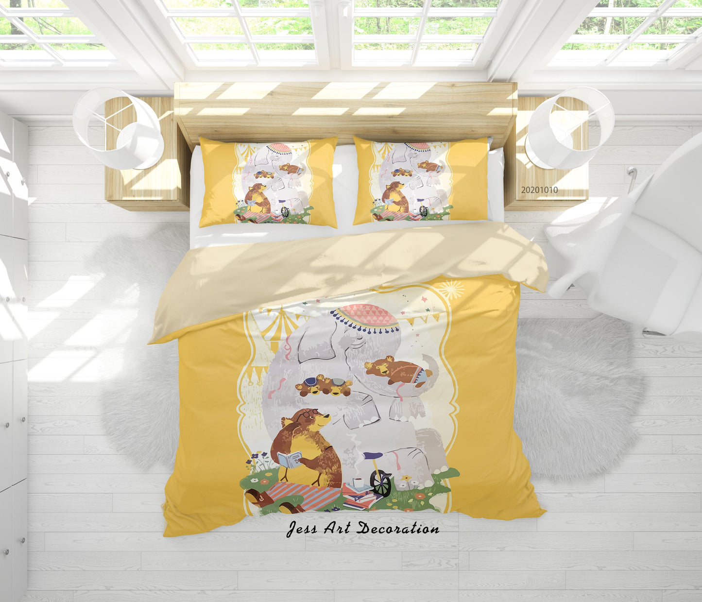 3D Cartoon Animal Bear Family Quilt Cover Set Bedding Set Duvet Cover Pillowcases WJ 9579