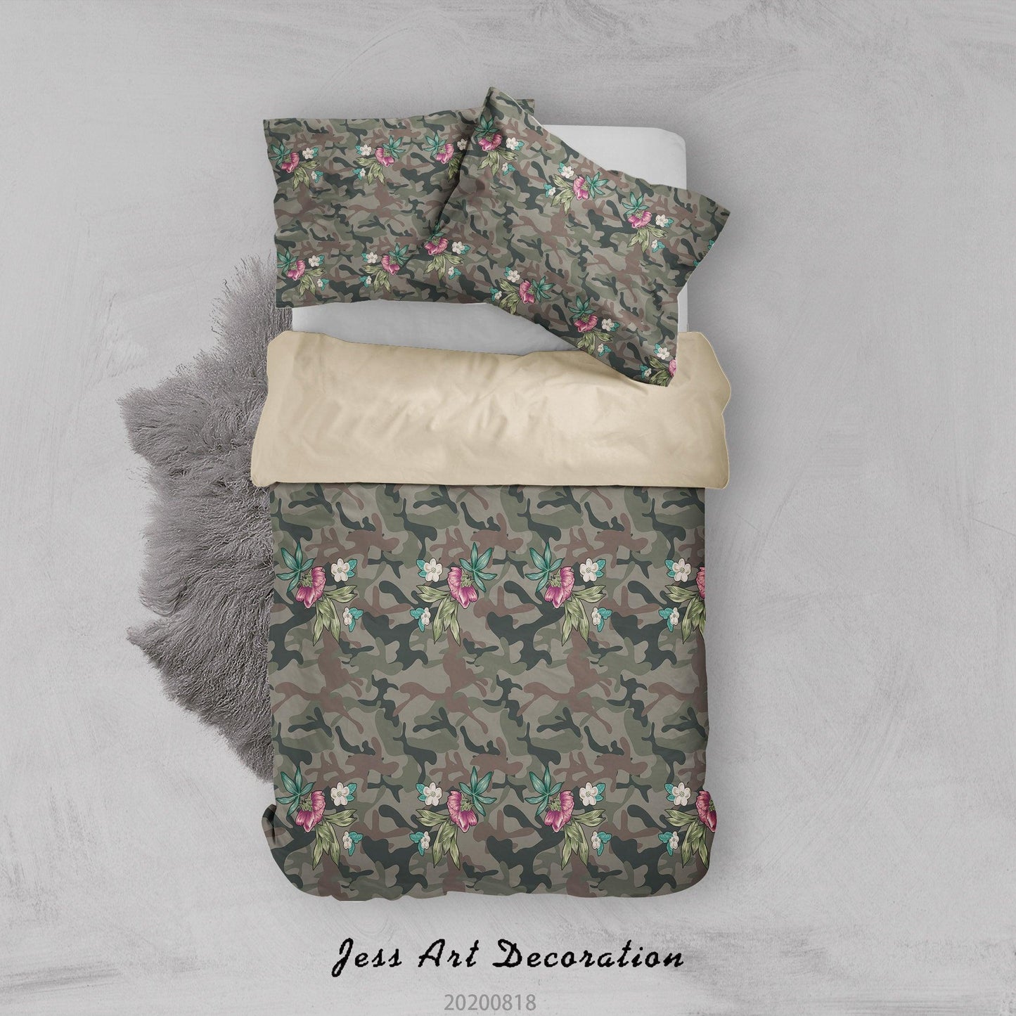 3D Army Green Floral Quilt Cover Set Bedding Set Duvet Cover Pillowcases LXL