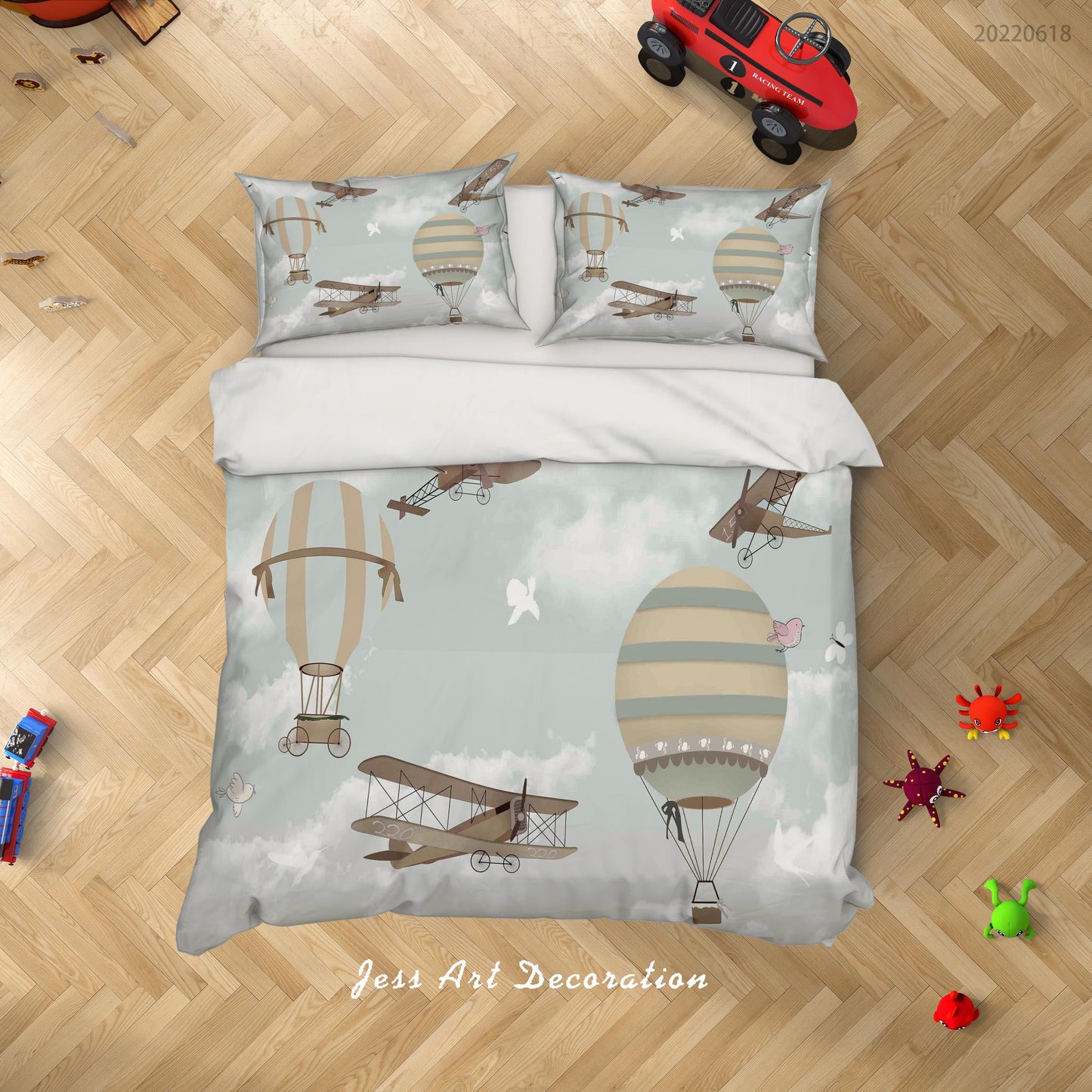 3D Aircraft Hydrogen Balloon Cloud Quilt Cover Set Bedding Set Duvet Cover Pillowcase 627
