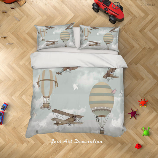 3D Aircraft Hydrogen Balloon Cloud Quilt Cover Set Bedding Set Duvet Cover Pillowcase 627