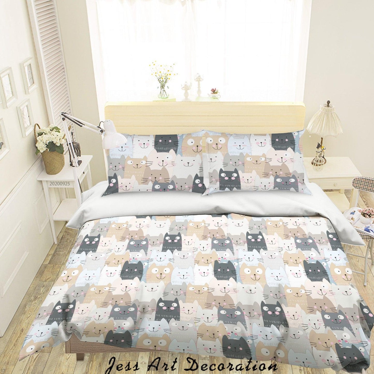 3D Cartoon Animal Cat Pattern Quilt Cover Set Bedding Set Duvet Cover Pillowcases WJ 6406