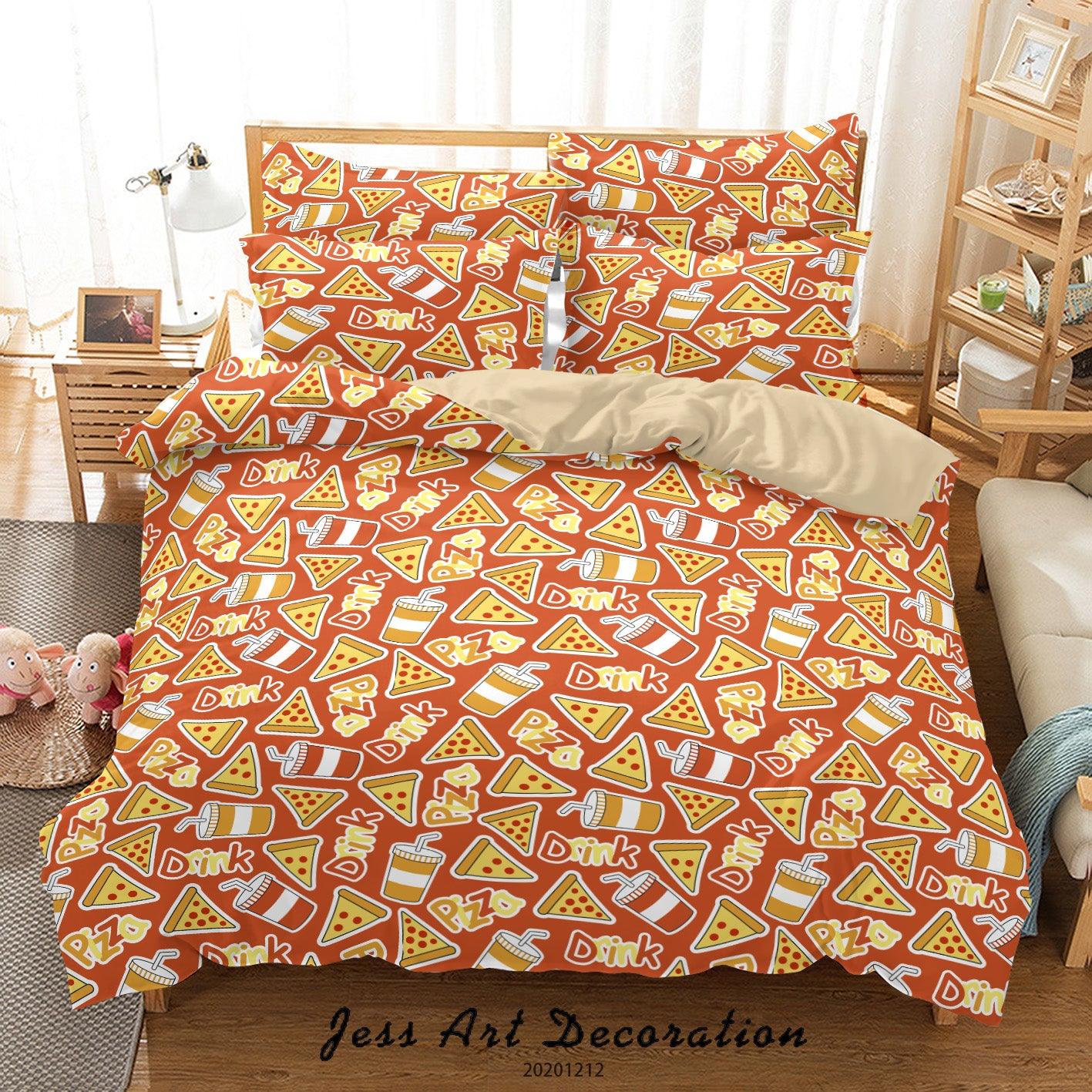 3D Cartoon Pizza Drink Pattern Background Quilt Cover Set Bedding Set Duvet Cover Pillowcases LXL
