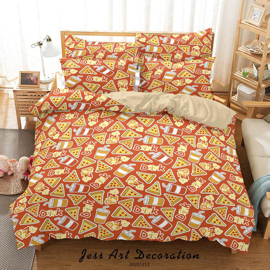 3D Cartoon Pizza Drink Pattern Background Quilt Cover Set Bedding Set Duvet Cover Pillowcases LXL