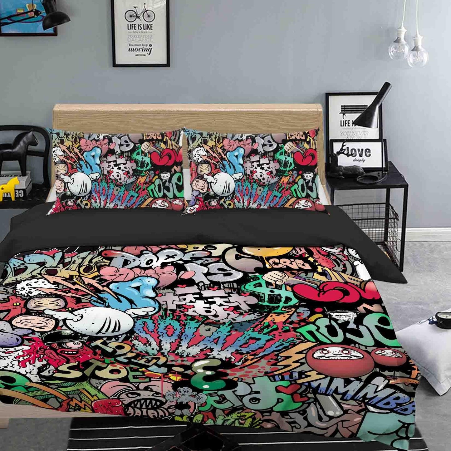 3D Cartoon Graffiti Quilt Cover Set Bedding Set Duvet Cover Pillowcases SF084
