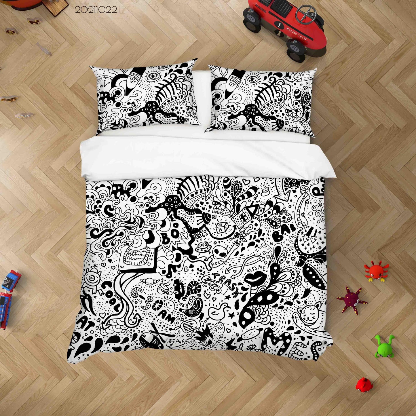 3D Cartoon Comic Illustration Doodle Quilt Cover Set Bedding Set Duvet Cover Pillowcases 61