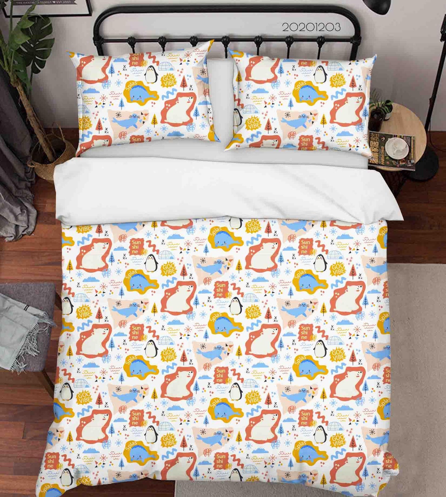 3D Cartoon Doodle Animals Words Pattern Quilt Cover Set Bedding Set Duvet Cover Pillowcases LXL